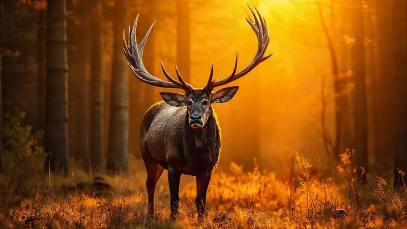 Majestätischer Stier trotzt im goldenen Wald