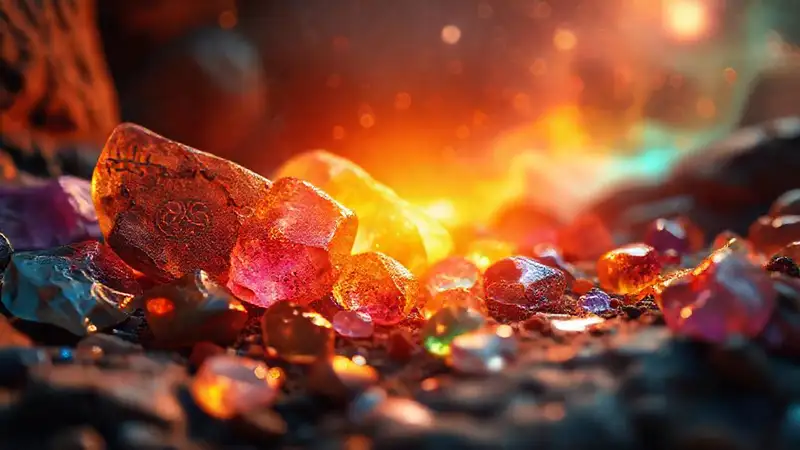 Märchenhafte Steine strahlen in warmem Licht