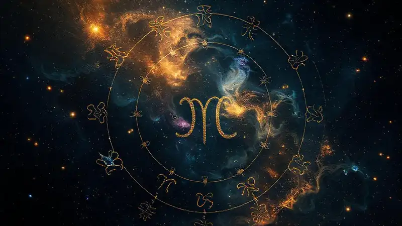 Kosmische Symbole leuchten in dunkler Pracht